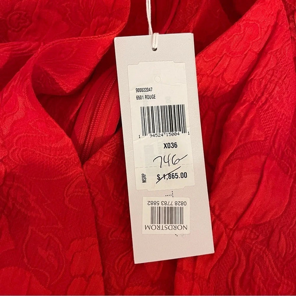 Stella McCartney jacquard red silk romper belted with padded shoulders - Picture 7 of 12